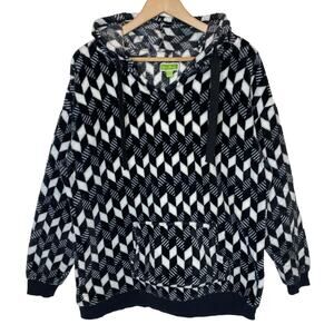 Vera Bradley Fleece Hoodie Large Sweatshirt Geo Print Black White